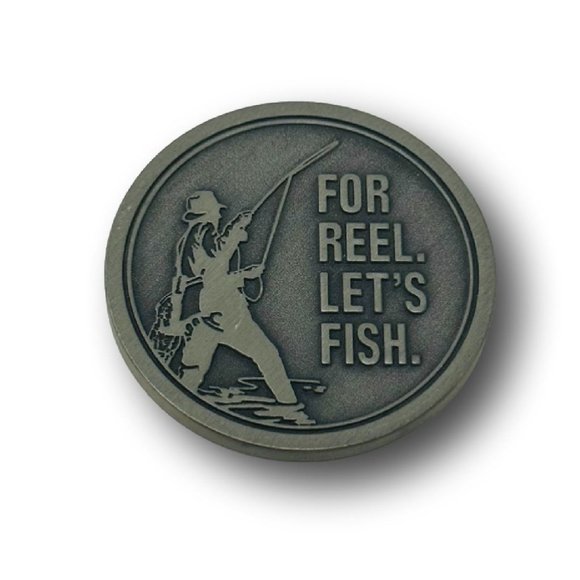 Hallmark Pewter Good Luck Token FOR REEL LET'S FISH Fisherman - Picture 1 of 1